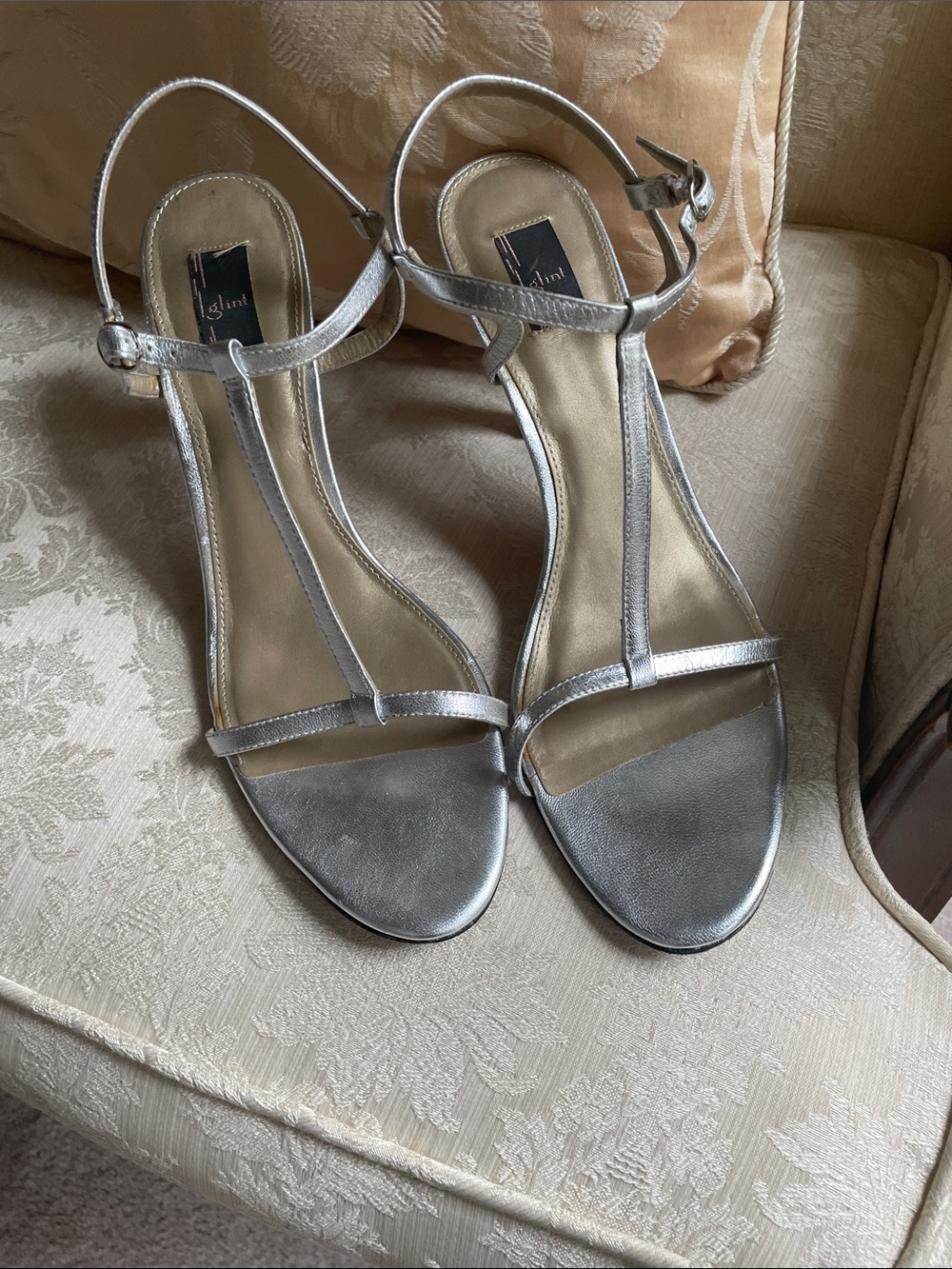 Glint Silver Metallic T-Strap Sandals